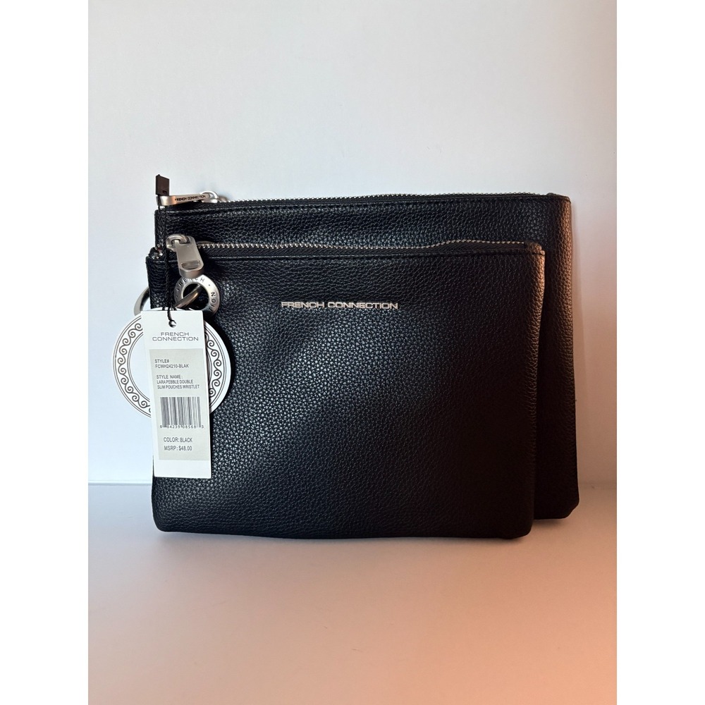 French Connection Lara Pebble Double Slim Pouches Wristlets Black NWT $48 MSRP